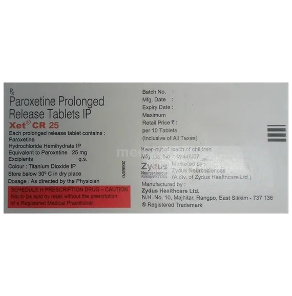 xet cr 25mg tablet 10's